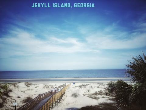 Jekyll Island Beach with long accessible bridge to the sea